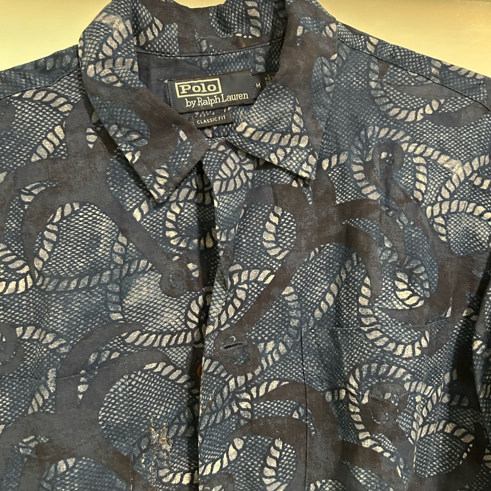 Polo by Ralph Lauren Linen Navy Patterned Shirt